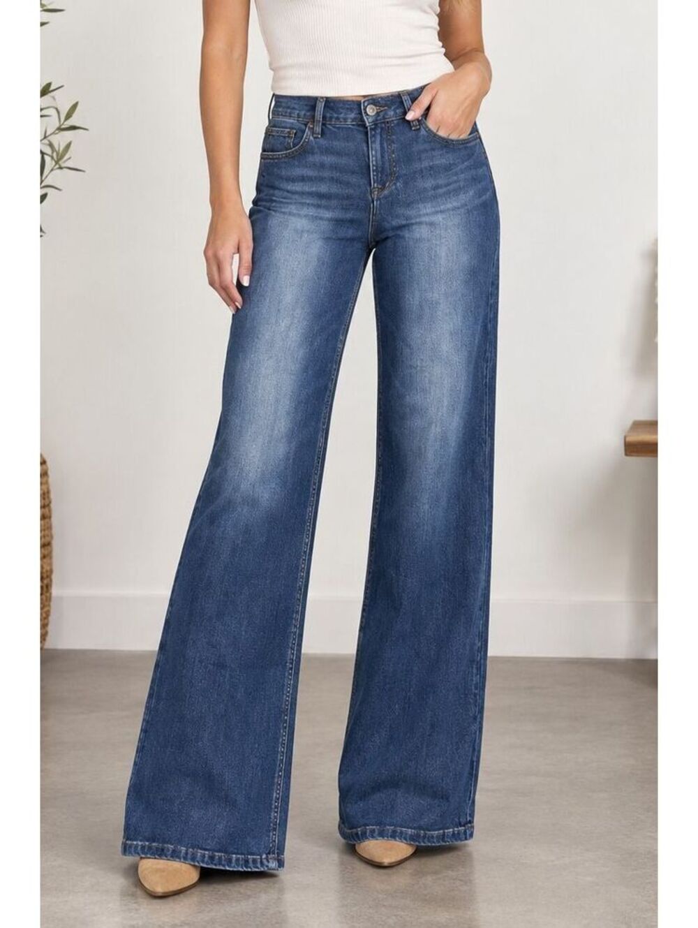 Risen Los Angeles RDPG660 7/28 Flare Jeans Dark Wash Wide Leg Stretch Denim